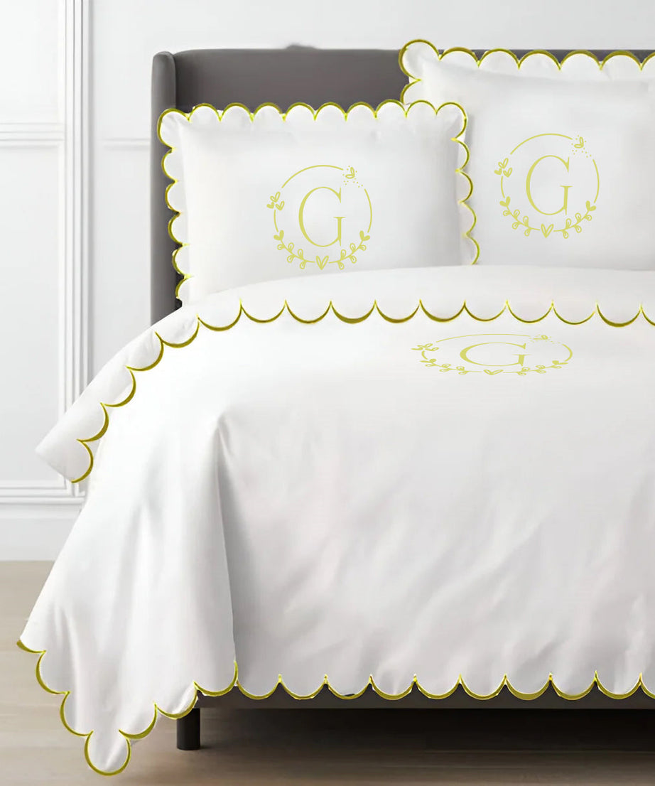 Monogram Allena 400TC Cotton Scallop Embroidery Sateen Solid Duvet Cover Set