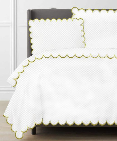 Allena 400TC Cotton Scallop Embroidery Sateen Microcheck Duvet Cover Set
