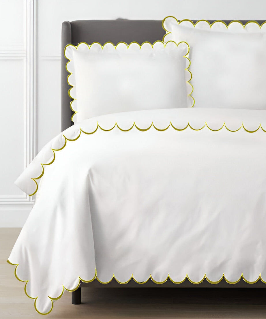 Allena 400TC Cotton Scallop Embroidery Sateen Solid Duvet Cover Set