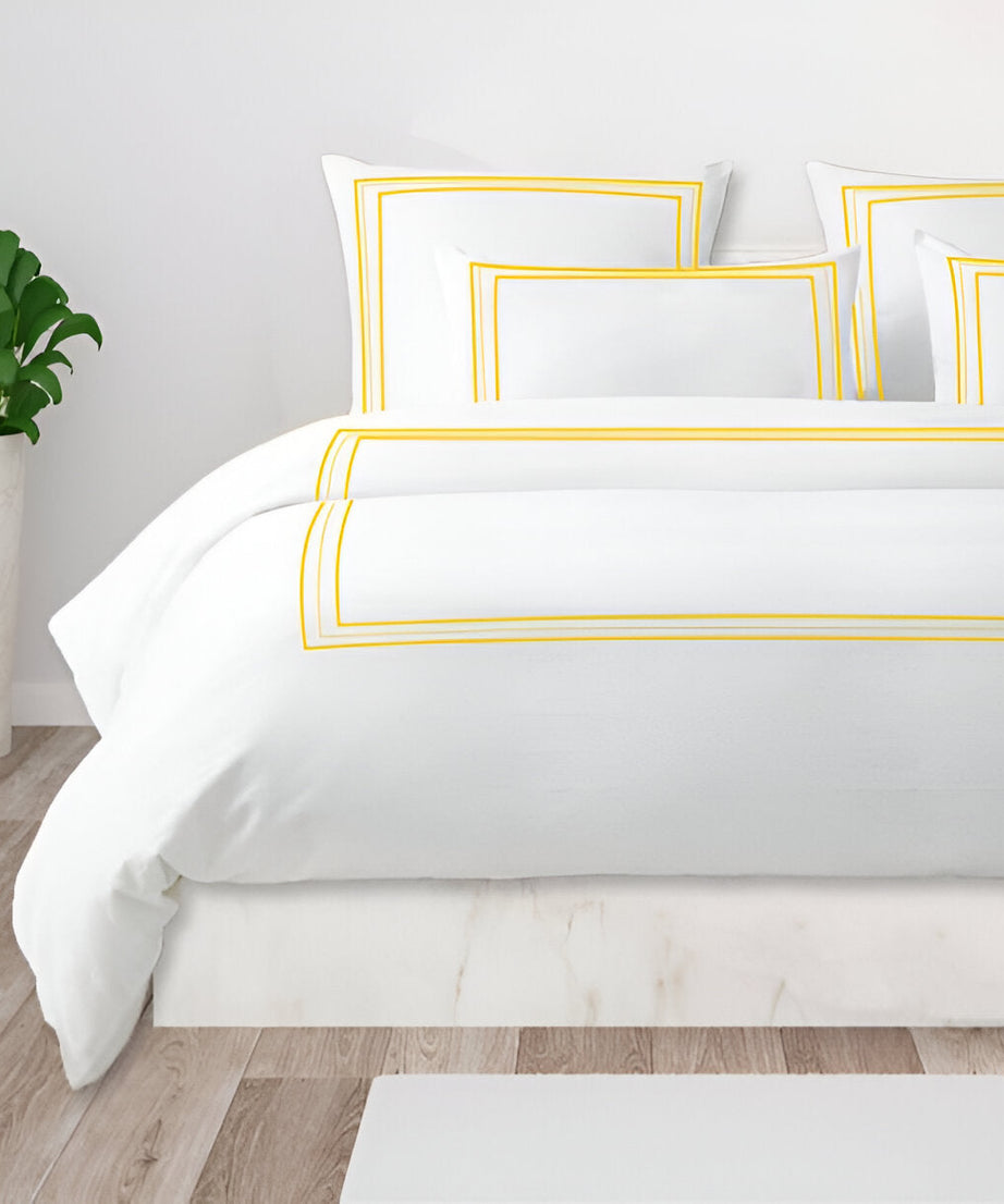 400TC Cotton Classic Embroidery Sateen Solid Duvet Cover Set