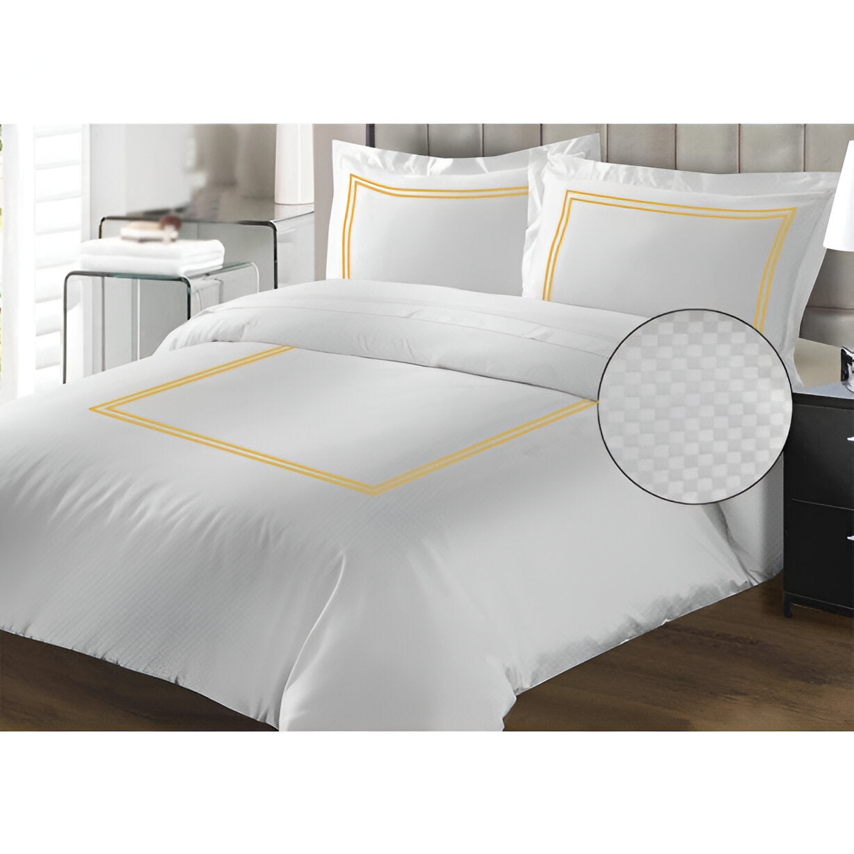 400TC Cotton Double Embroidery Sateen Microcheck Duvet Cover Set