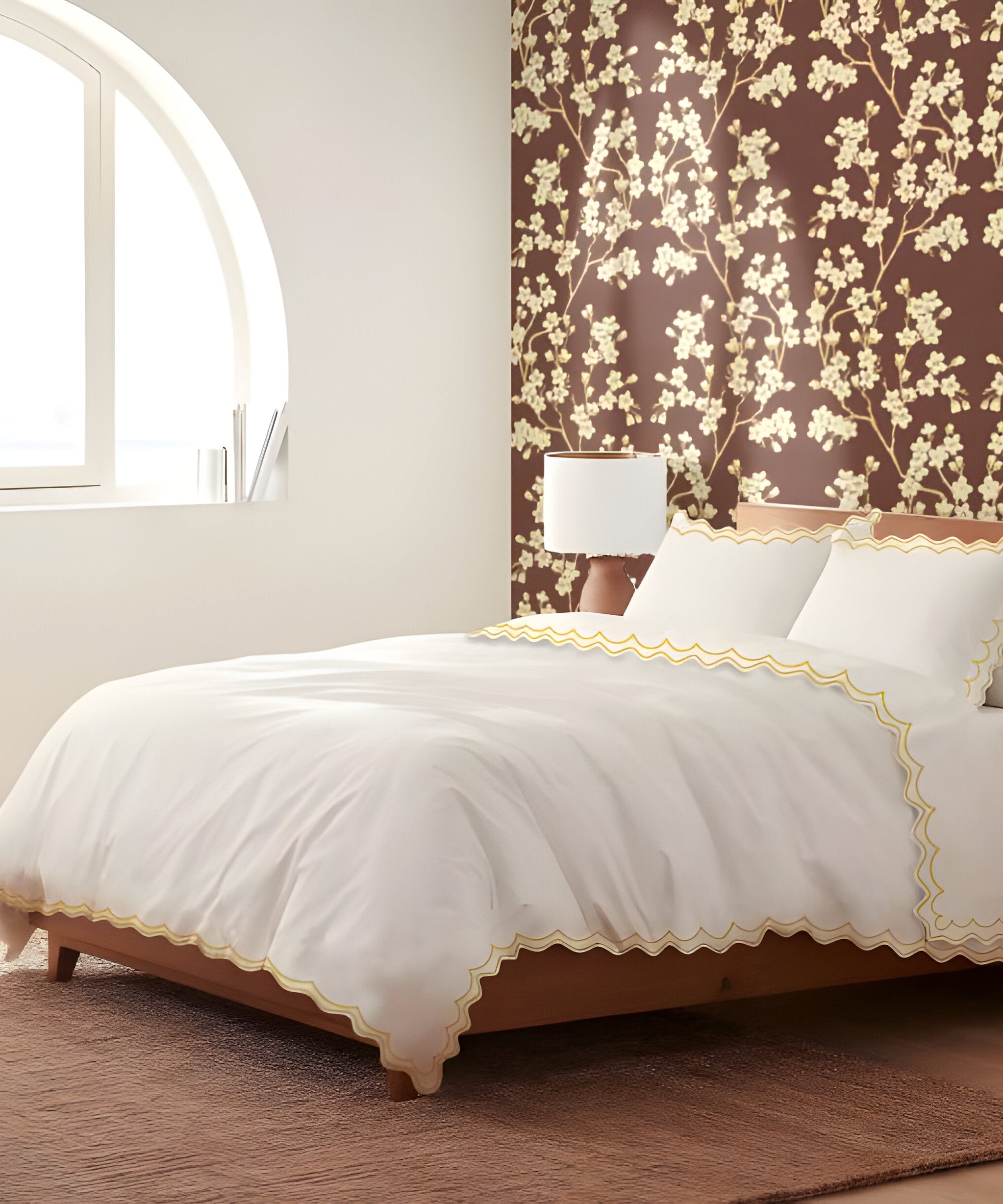 400TC Cotton Sateen Double Scallop Embroidery Duvet Cover Set