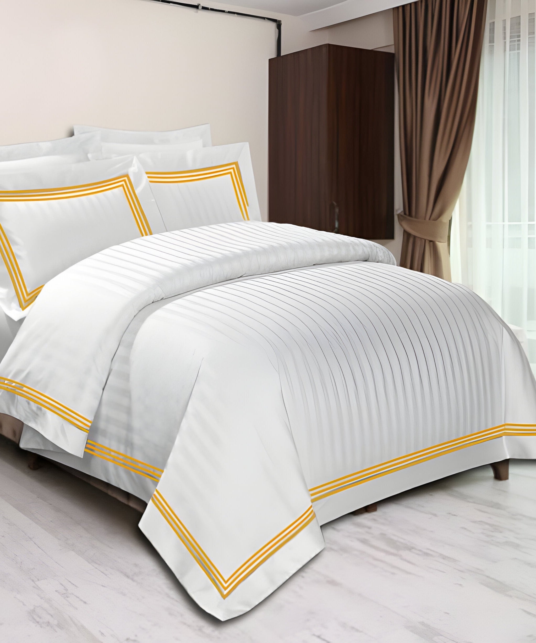 400TC Cotton Sateen Triple Edge Embroidery Stripe Duvet Cover Set