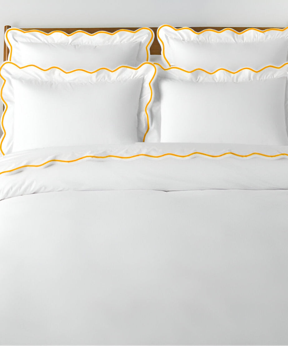 400TC Cotton Scallop Embroidery Sateen Solid Duvet Cover Set