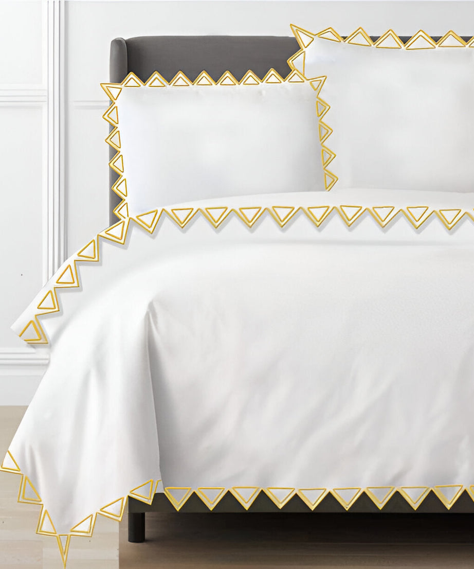 Ashley 400TC Cotton Traingle Embroidery Sateen Solid Duvet Cover Set