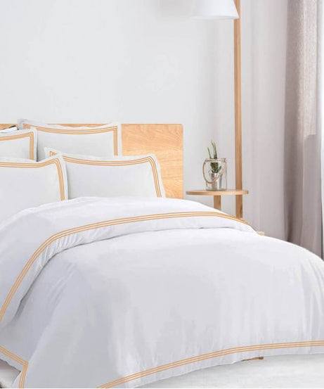400TC Cotton Triple Edge Embroidery Sateen Solid Duvet Cover Set