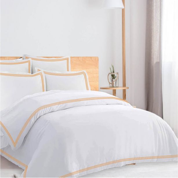 400TC Cotton Triple Edge Embroidery Sateen Solid Duvet Cover Set