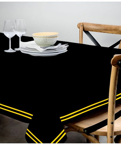 Double Embroidery Border Sateen Cotton Solid Table Cloth - Black