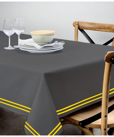 Double Embroidery Border Sateen Cotton Solid Table Cloth - Dark Grey