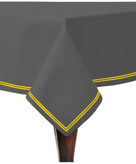 Double Embroidery Border Sateen Cotton Solid Table Cloth - Dark Grey