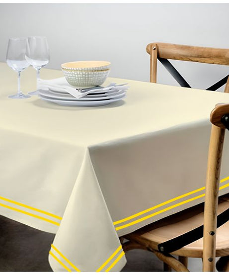 Double Embroidery Border Sateen Cotton Solid Table Cloth - Ivory