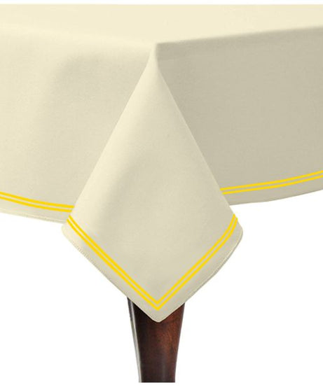 Double Embroidery Border Sateen Cotton Solid Table Cloth - Ivory