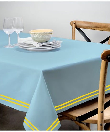 Double Embroidery Border Sateen Cotton Solid Table Cloth - Light Blue