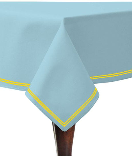Double Embroidery Border Sateen Cotton Solid Table Cloth - Light Blue