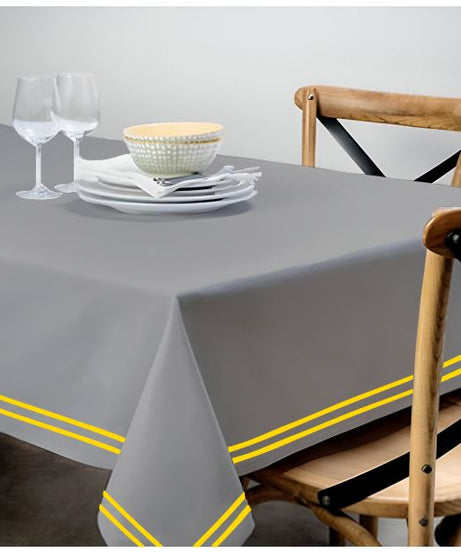 Double Embroidery Border Sateen Cotton Solid Table Cloth - Light Grey