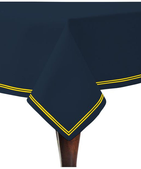 Double Embroidery Border Sateen Cotton Solid Table Cloth - Navy
