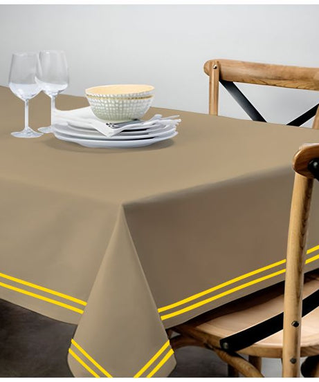Double Embroidery Border Sateen Cotton Solid Table Cloth - Taupe