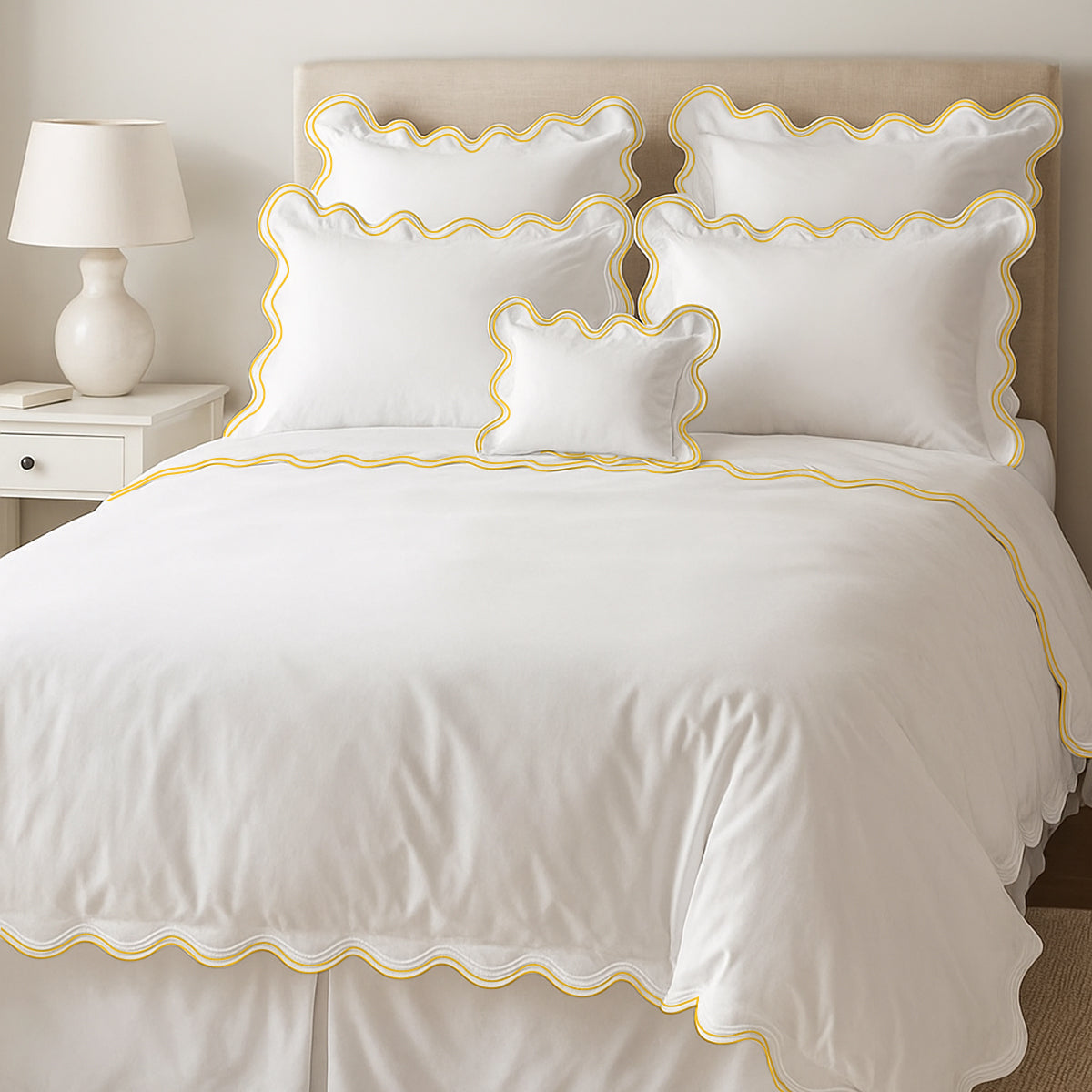 400TC Cotton Sateen Luxurious Double Scalloped Duvet Cover Set