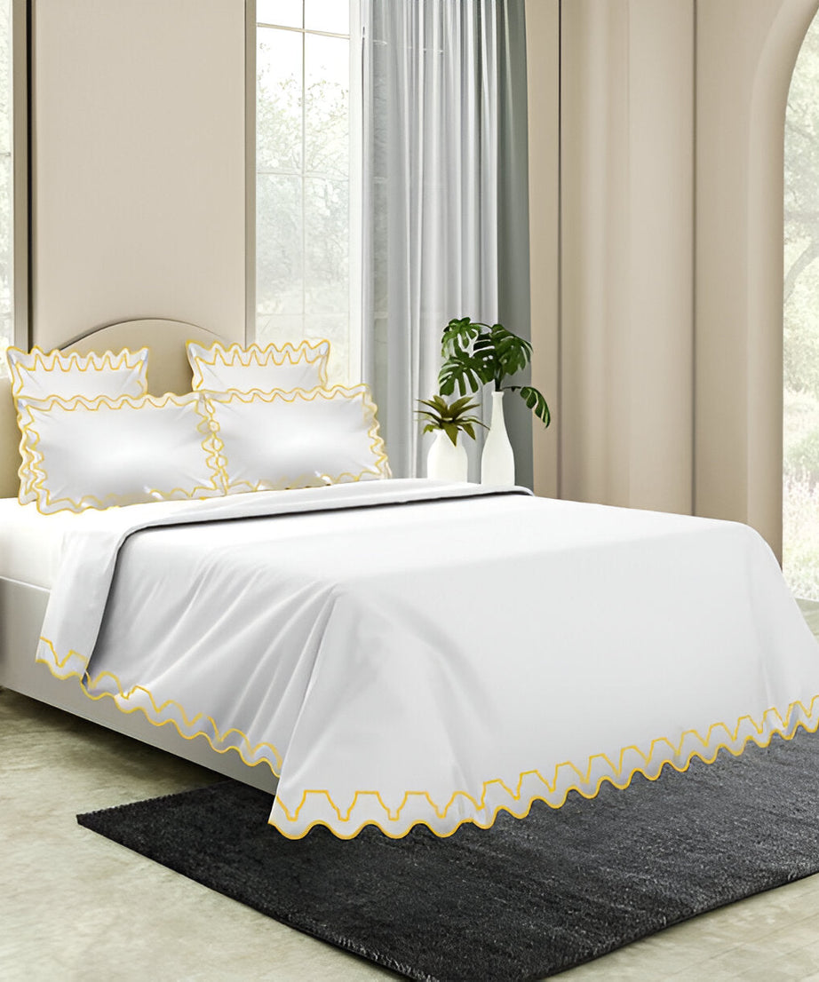 Imaginary Scallop 400TC Cotton Embroidery Sateen Solid Duvet Cover Set