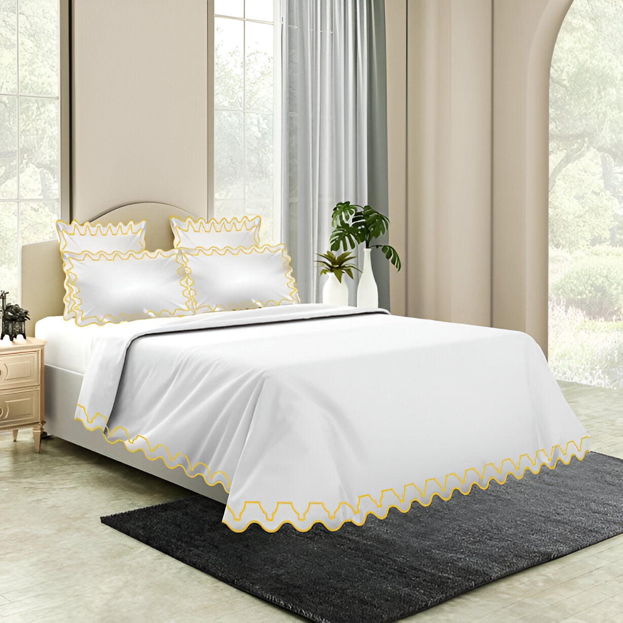 Imaginary Scallop 400TC Cotton Embroidery Sateen Solid Duvet Cover Set