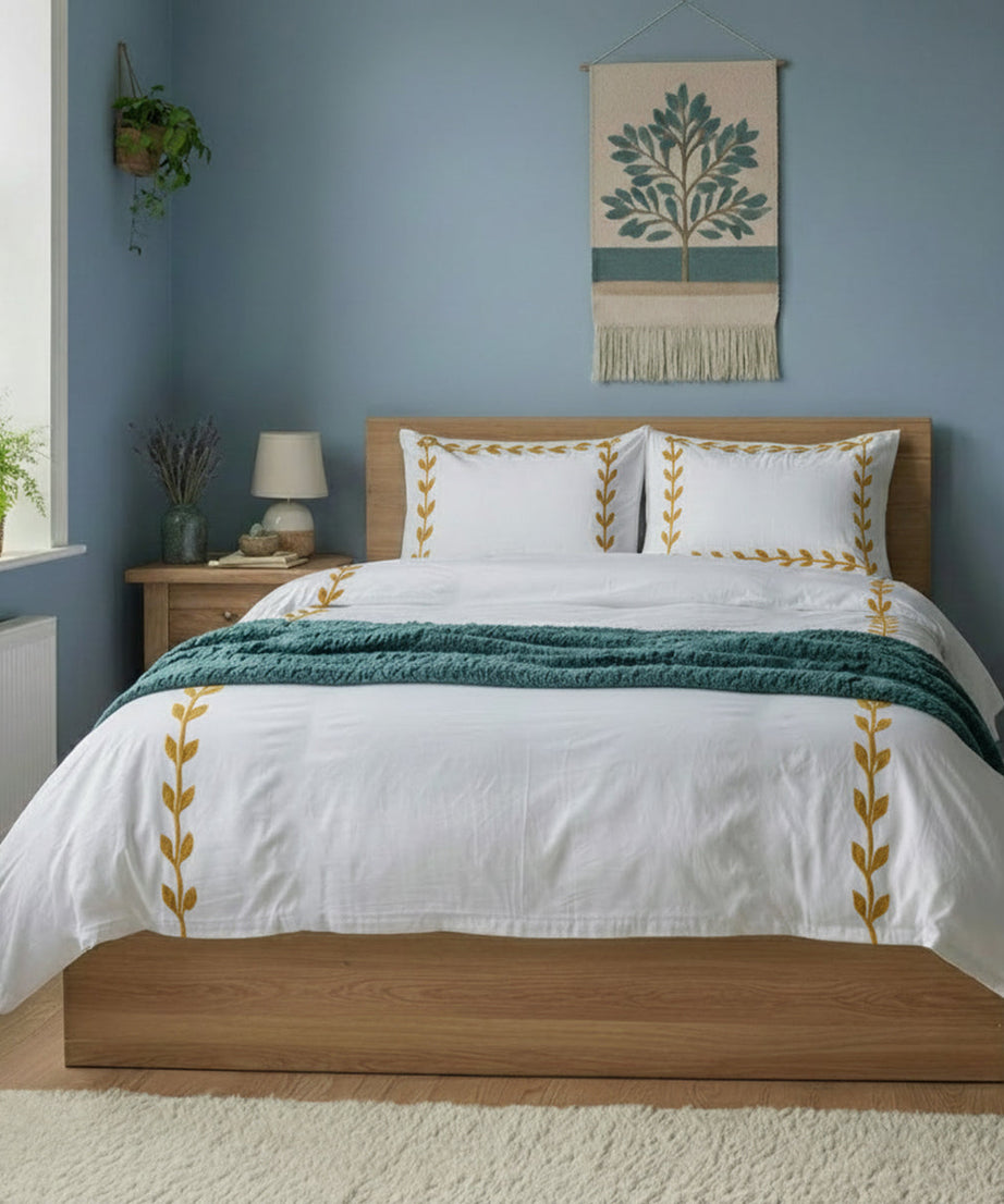 Layered Leaf Applique Cotton Duvet Cover Set