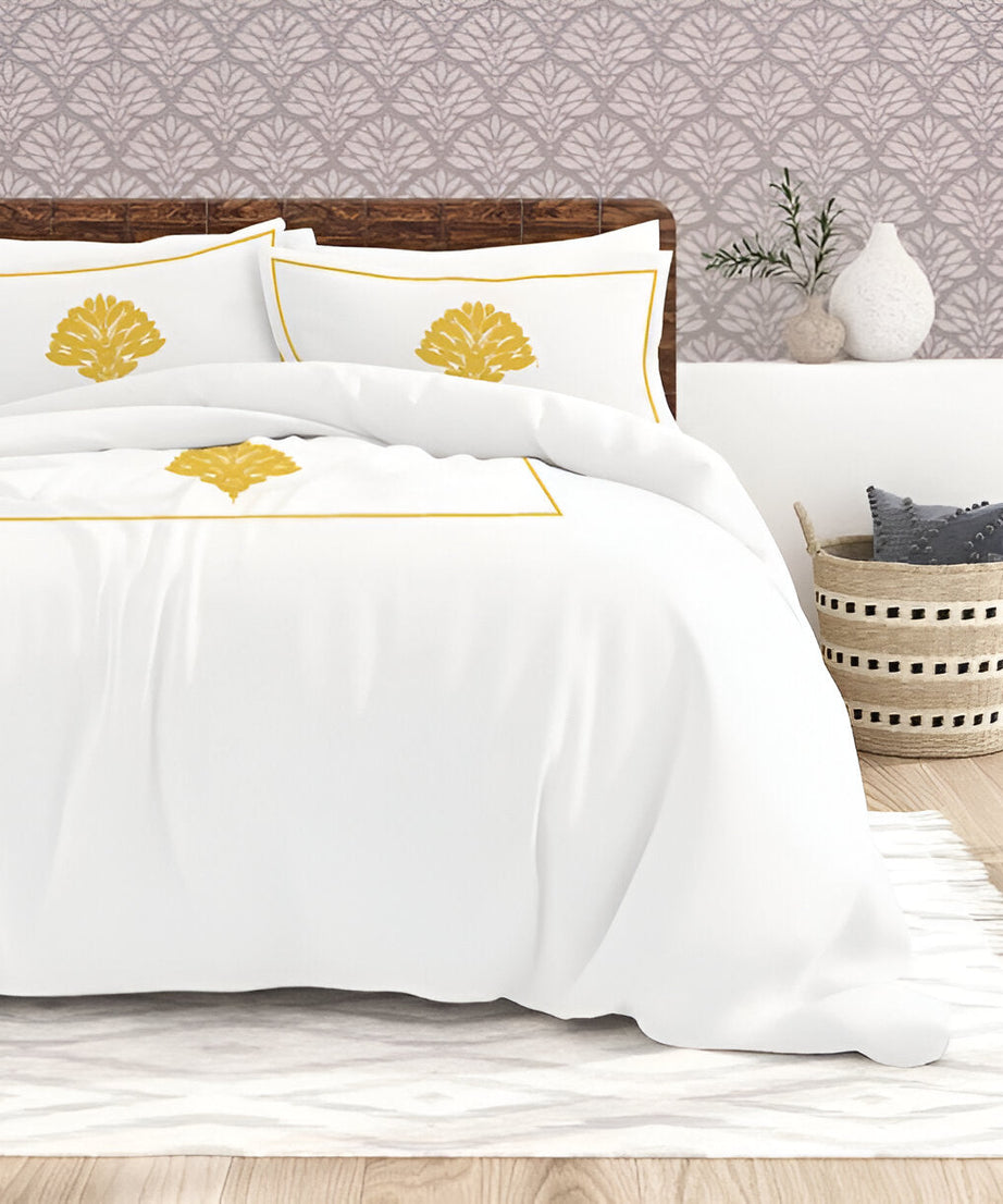 Leafy Embroidered Cotton Sateen Duvet Cover Set
