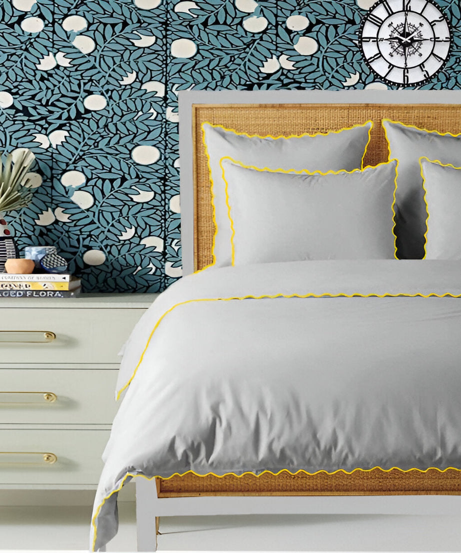 Light Grey 400TC Cotton Small Scallop Embroidery Duvet Cover Set