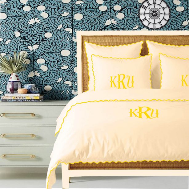 Monogram Ivory 400TC Cotton Small Scallop Embroidery Duvet Cover Set