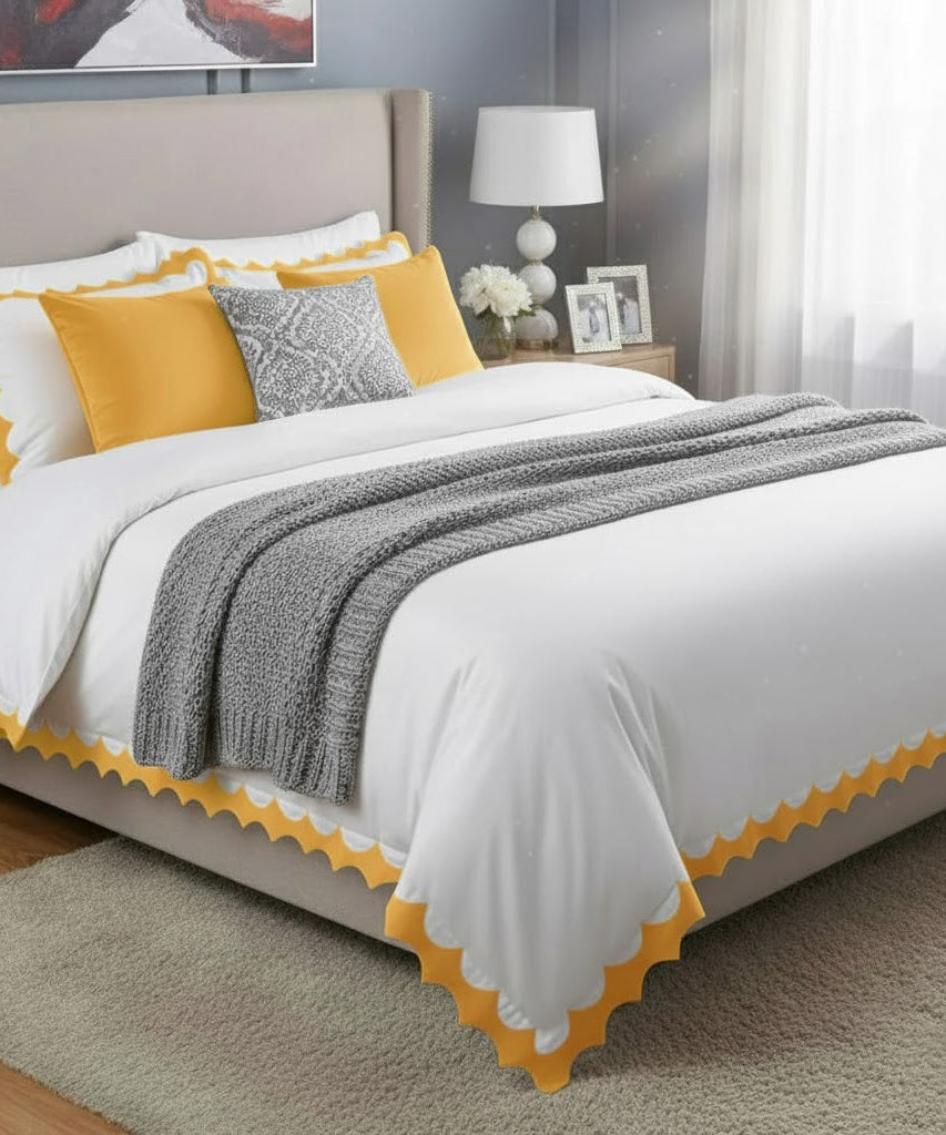 Reverse Scalloped Applique Embroidery Cotton Duvet Cover Set
