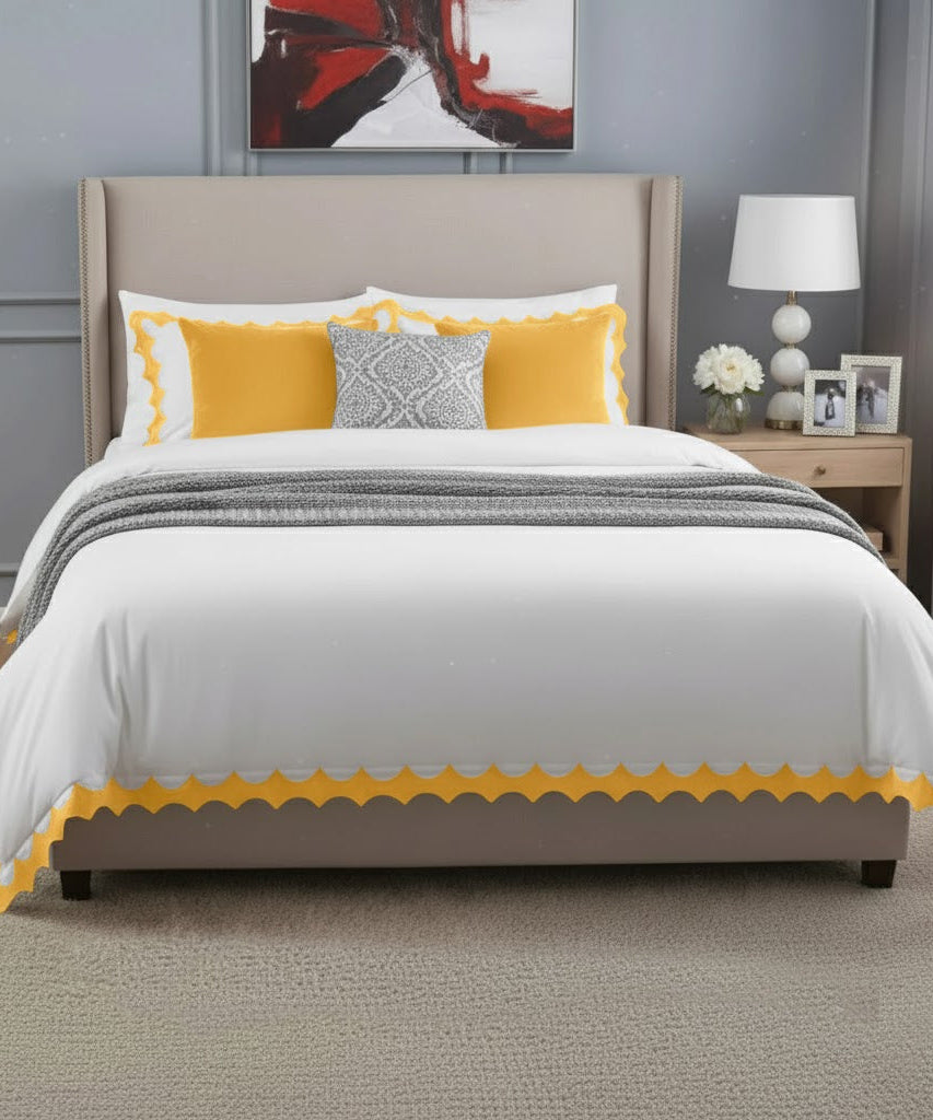 Reverse Scalloped Applique Embroidery Cotton Duvet Cover Set
