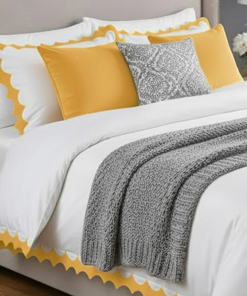 Reverse Scalloped Applique Embroidery Cotton Duvet Cover Set