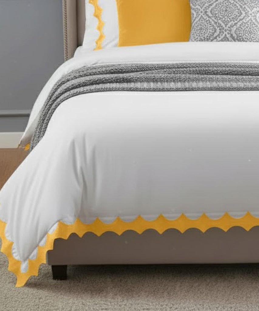Reverse Scalloped Applique Embroidery Cotton Duvet Cover Set