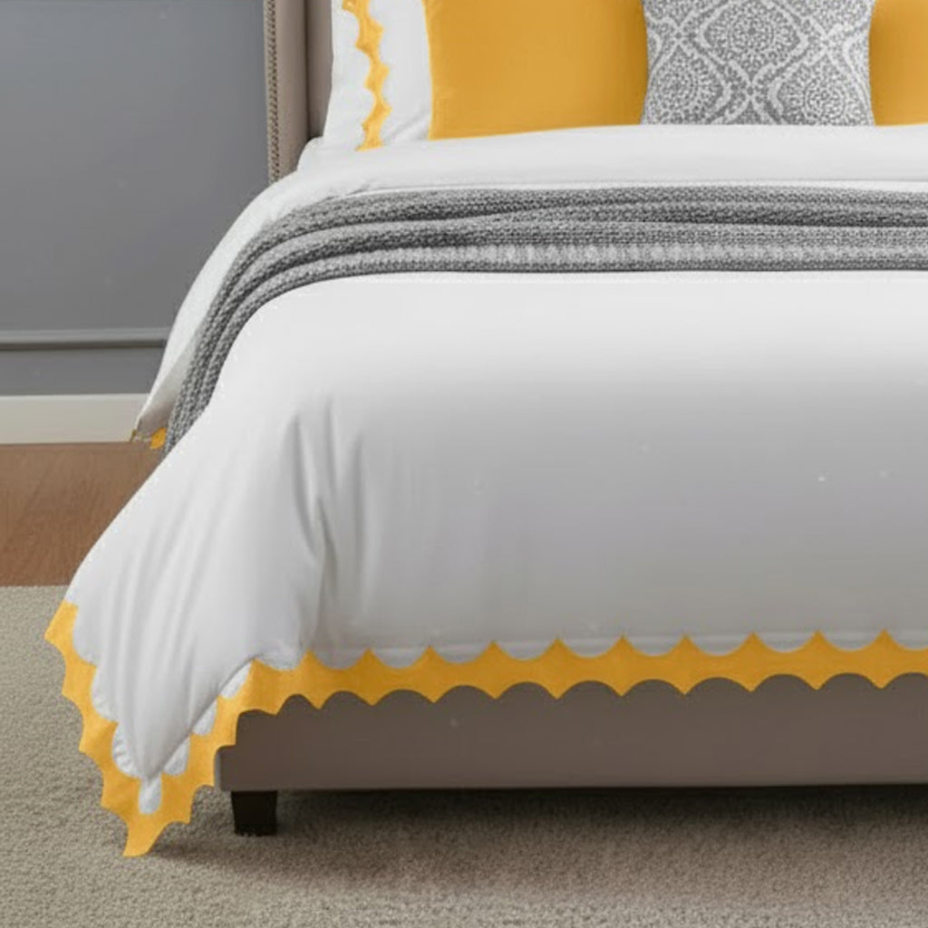 Reverse Scalloped Applique Embroidery Cotton Duvet Cover Set