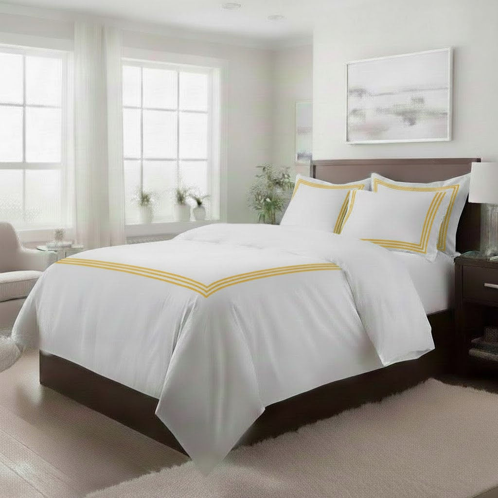 400TC Cotton Triple Embroidery Sateen Solid Duvet Cover Set