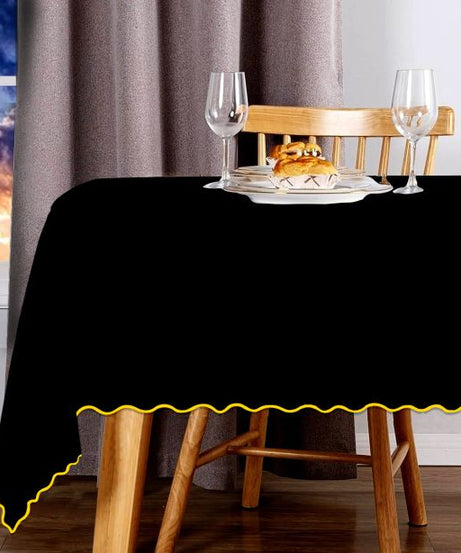 Scallop Embroidery Sateen Cotton Solid Table Cloth - Black