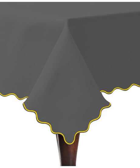 Scallop Embroidery Sateen Cotton Solid Table Cloth - Dark Grey