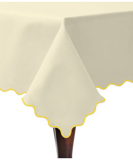 Scallop Embroidery Sateen Cotton Solid Table Cloth - Ivory