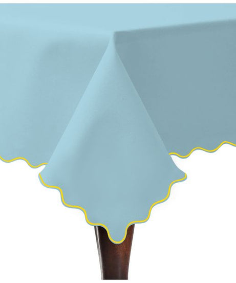 Scallop Embroidery Sateen Cotton Solid Table Cloth - Light Blue