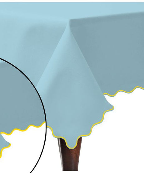 Scallop Embroidery Sateen Cotton Solid Table Cloth - Light Blue