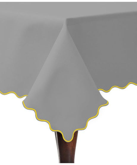 Scallop Embroidery Sateen Cotton Solid Table Cloth - Light Grey