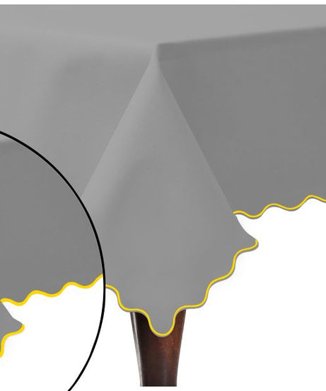 Scallop Embroidery Sateen Cotton Solid Table Cloth - Light Grey