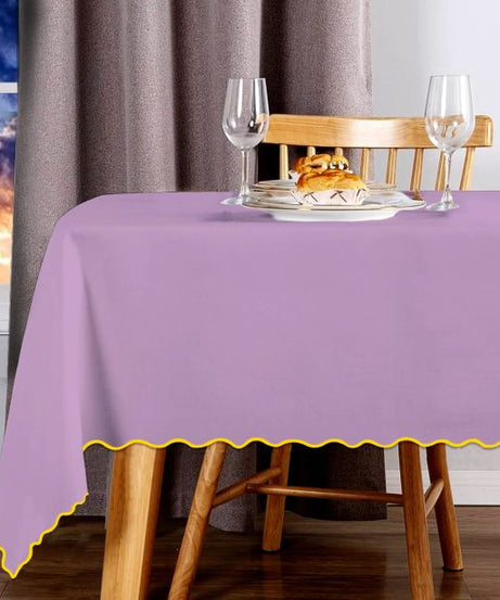 Scallop Embroidery Sateen Cotton Solid Table Cloth - Lilac