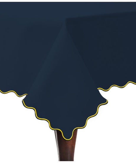 Scallop Embroidery Sateen Cotton Solid Table Cloth - Navy