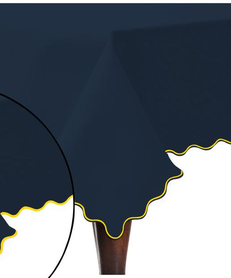 Scallop Embroidery Sateen Cotton Solid Table Cloth - Navy