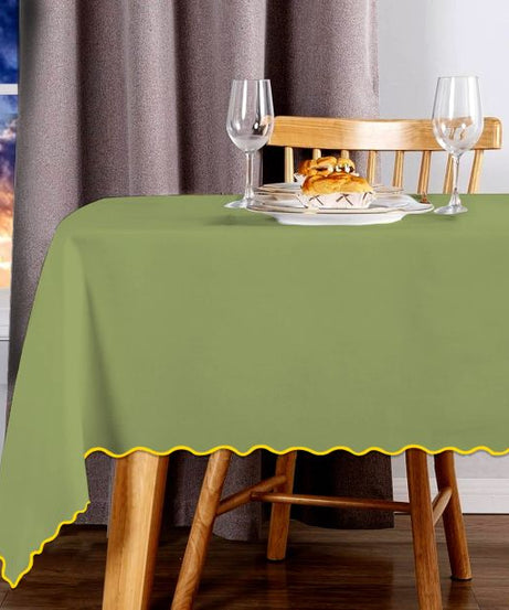 Scallop Embroidery Sateen Cotton Solid Table Cloth - Sage