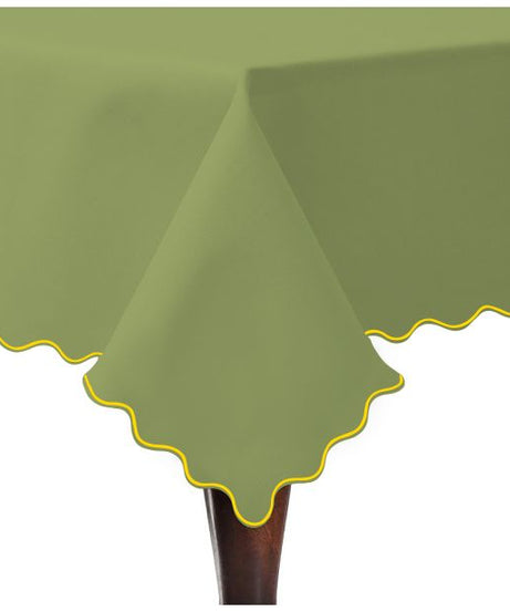 Scallop Embroidery Sateen Cotton Solid Table Cloth - Sage