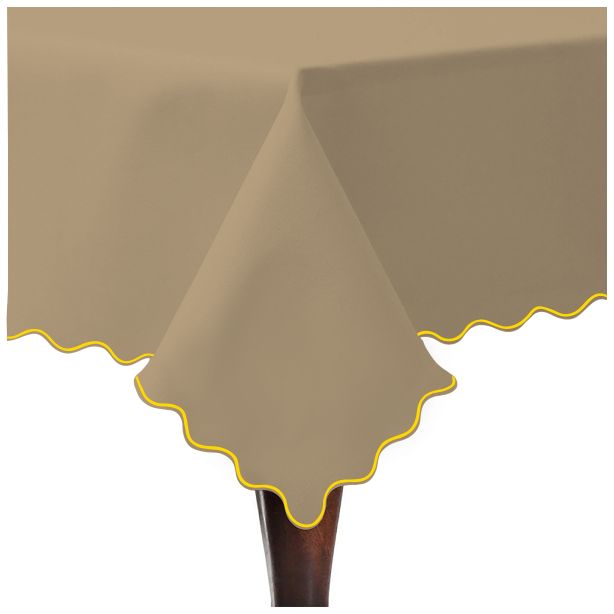 Scallop Embroidery Sateen Cotton Solid Table Cloth - Taupe