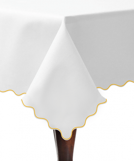 Scallop Embroidery Sateen Poly Cotton Solid Table Cloth