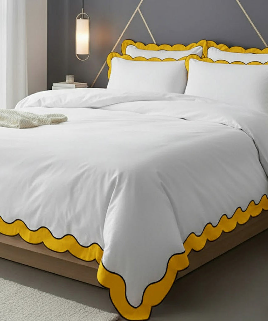 Scalloped & Wavy Applique Embroidery Cotton Duvet Cover Set
