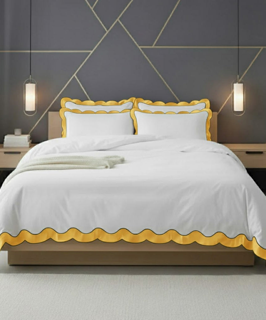 Scalloped & Wavy Applique Embroidery Cotton Duvet Cover Set